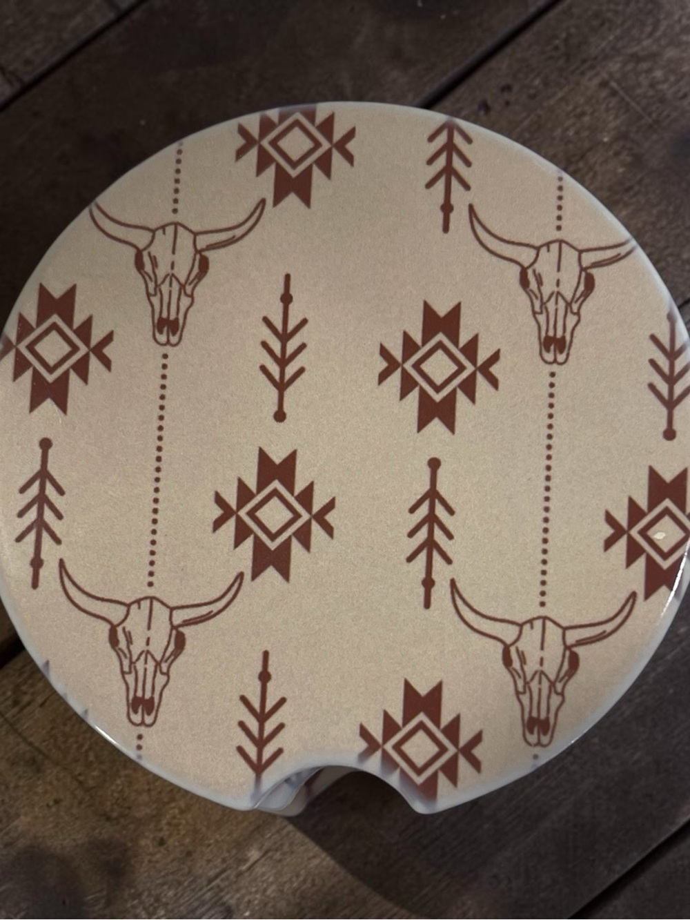 Neutral Western Skull Pattern Round Car Coaster (2 per set)